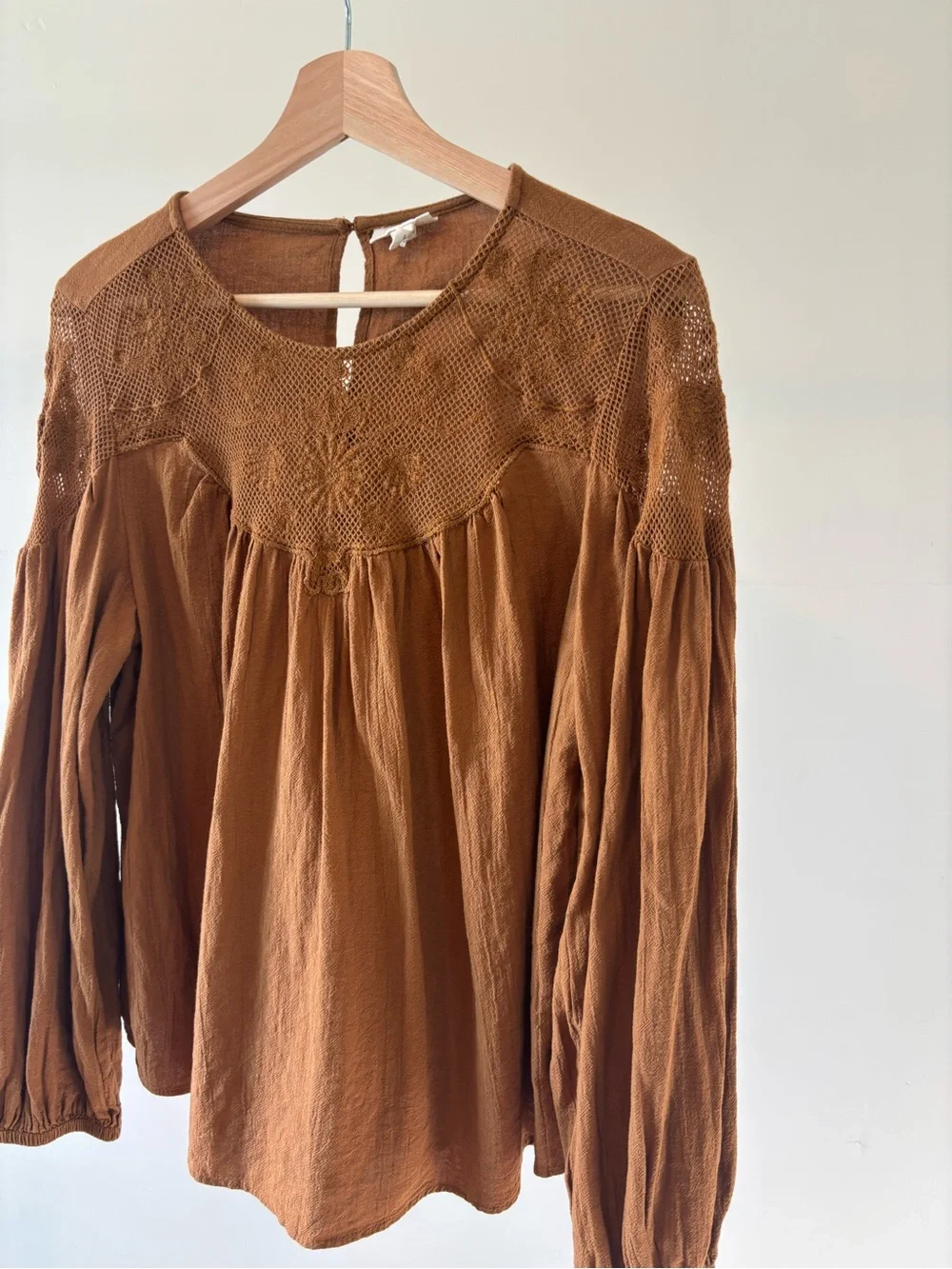 100% Cotton Embroidered Blouse | Rust Orange | Long Sleeve Boho Top